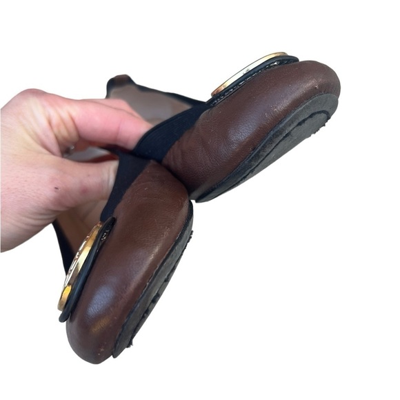 Tory Burch Caroline black and brown leather logo ballet flat shoes size 6.5 - Picture 7 of 14
